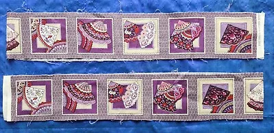 Fabric Quilting Labels 1880’s Eastern Miniature Fans - Purple/red - Free P&P • £2.25