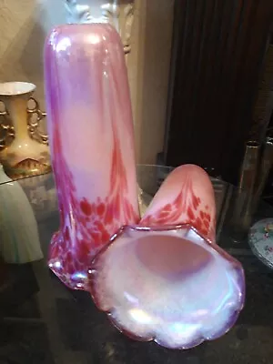 £36 • Buy  Vintage Iridescent Glass Art Nouveau Tulip Bell Fluted Light Shade Pink Lustre