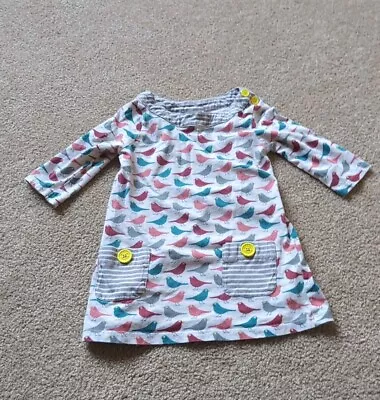 Mini Boden Girls Long Sleeve Bird Print Pocketed Tunic Dress 3-4 Y • $4