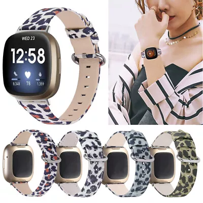 For Fitbit Versa 3/Sense Strap Leopard Genuine Leather Wristband Band Strap • $16.85