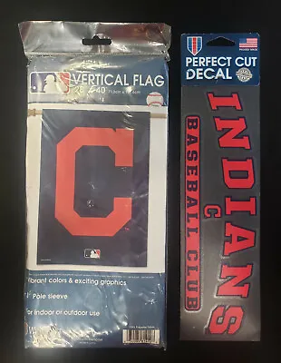 MLB Cleveland Indians Vertical Flag 28'' X 40'' Indoor Outdoor AND Decal • $9.98