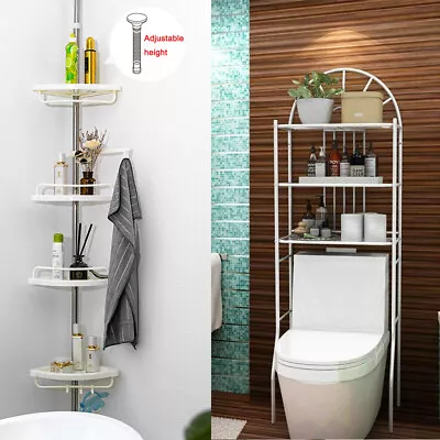 4 Tier Adjustable Bathroom Shower Caddy Corner Shelf Storage Rack Over Toilet • $36.89