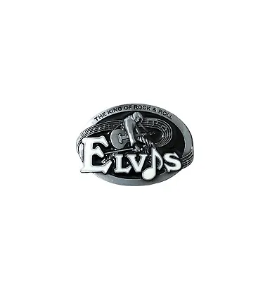 Elvis Presley King Of Rock & Roll Black Silver White Alloy Belt Buckle • $22