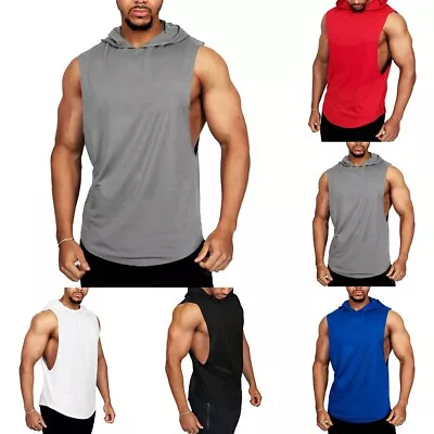 Soft Cotton Muscle Tank Tops Gym Bodybuilding Sleeveless Hoodie Vest For Men • £15.89