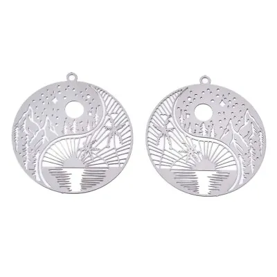 Stainless Steel Charms Yin Yang Day Night 30mm Diameter 5pcs SS109 • £2.99