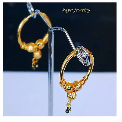 Real Looking 22 Ct Gold Plated EARRINGS Indian LARGE HOOP Ethnic Style Kapa H52 • £9.95