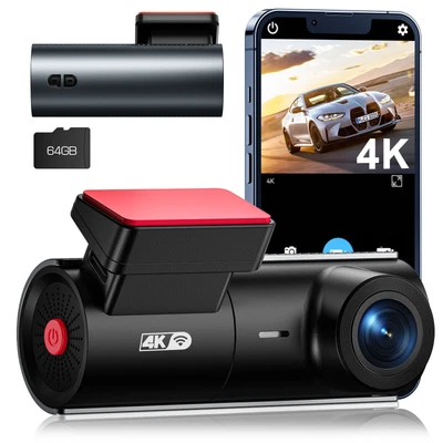 $89.99 • Buy 4K WiFi Dash Cam UHD 2160P Dash Camera Front  Car Camera 64GB Card Night Vision