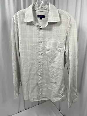 Martin + OSA Mens Gray And White Plaid Long Sleeve Button Down Shirt Size M • $16.99