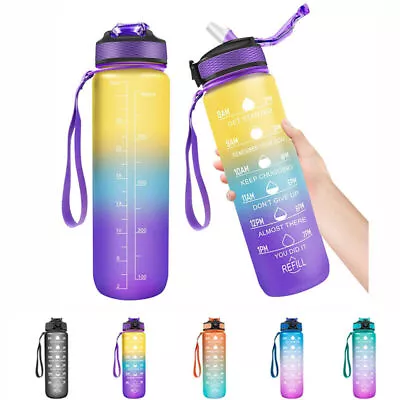 1L Sports Water Bottle Gym Travel Drinking Leakproof Bottle With Straw Bpa Free • £7.95