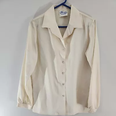 Vintage Frank Lee California Polyester Women's Blouse 13 14 Large Off White • $4.99