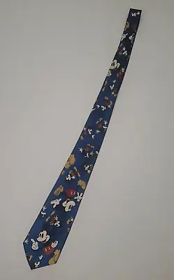 Vintage Mickey Mouse Disney Gold City Mens Necktie 100% Silk Blue All Over Print • $8.47