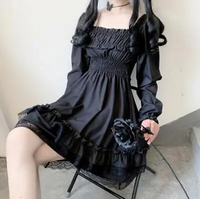 £13.99 • Buy Gothic Girl Lolita Dress Ruffles Lace Retro Punk Japanese Cosplay Puff Sleeves -