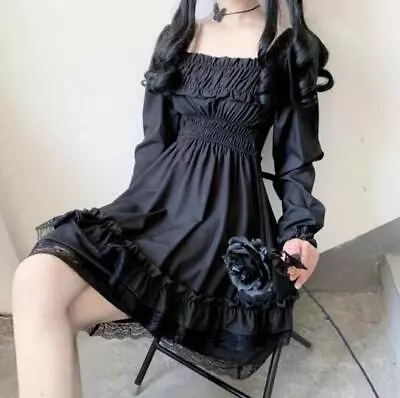 £13.99 • Buy Gothic Girl Lolita Dress Ruffles Lace Retro Punk Japanese Cosplay Puff Sleeves -