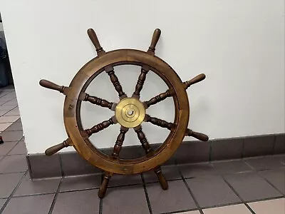 VTG Nautical Woodn Ship Steering Wheel Decor Wood Brass  Wall /Boat 30  • $49
