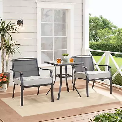 3-Piece Steel Outdoor Furniture Patio Bistro Set With Polyester Cushions Gray • $160.92