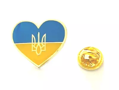 Ukraine Coat Of Arms Heart Badge - Made From Metal & Enamel • £1.99