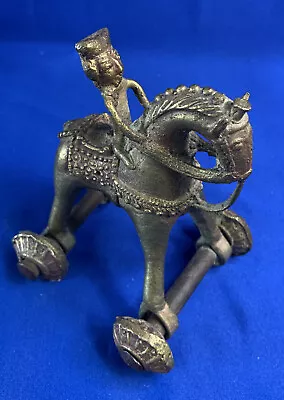 Brass & Iron Horse & Rider Toy (O3R) Asian (JSF6) Possibly Old Horseback Bronze • $45