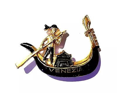 Vintage Venezia Gondola Venice Italy Black Enameled Brooch Pin Souvenir Art Deco • $10.49