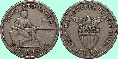 1916-S US/Philippines 5 Centavos ~ VF+ Details ~ Key Date ~ Allen#4.06 ~ Y465 • $300