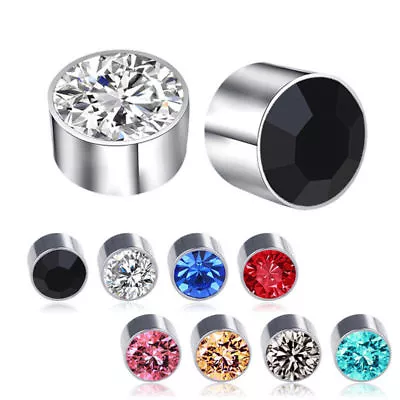 1 Pair MAGNETIC DIAMANTE Stud EARRINGS ROUND 6 Colors 6mm Men Women • $3.50