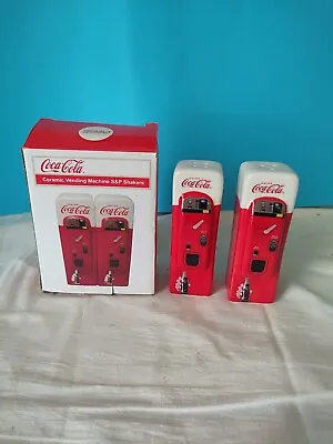 New Coca Cola Ceramic Vending Machine Salt & Pepper Shakers W/box • £28.50