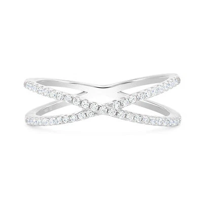 $12.95 • Buy 14K Gold Plated Silver Criss Cross Cubic Zirconia CZ Infinity X Ring For Women