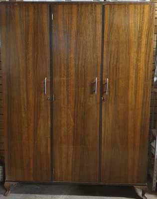 $25 • Buy Vintage 3 Door Wooden Veneer Wardrobe 3  Shelves Storage Area Hanging Space VGC