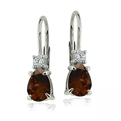 $15.99 • Buy Sterling Silver Garnet & White Topaz Teardrop Leverback Earrings