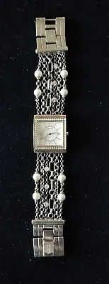 Guess Silver Tone Watch MOP Dial Crystal Bezel Chain Band 7  MaxSize New Battery • $13.99