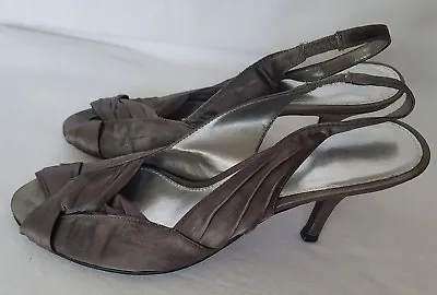 £9.98 • Buy Barrats Ladies Taupe Shiny Grey Silver Sling Back Sandals Peep Shoes UK 6 EU 39