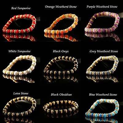 8MM Natural Stone Bead Jewelry CZ Stainless Steel Gasket Bracelets For Men Women • $2.89