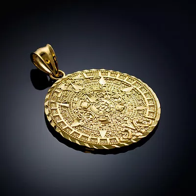 Gold Aztec Mayan Mexico Sun Calendar Pendant 3 Sizes: Small Medium Large • $659.99