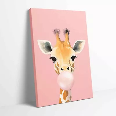 Giraffe Blows A Bubble Gum Stretched Canvas Or Unframed Poster Print More Sizes • £12.99