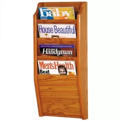 Pemberly Row 4 Pocket Magazine Wall Rack In Medium Oak • $87.20