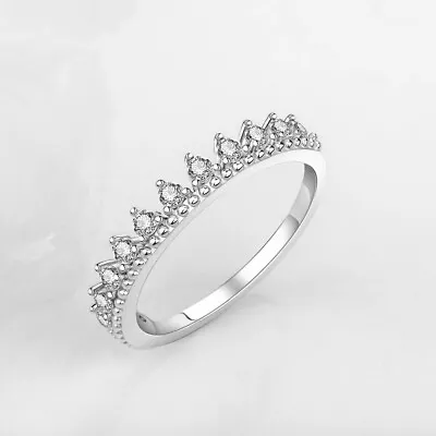 925 Sterling Silver Crystal Crown Rings Womens Queen Wedding Fashion Jewellery • £4.79