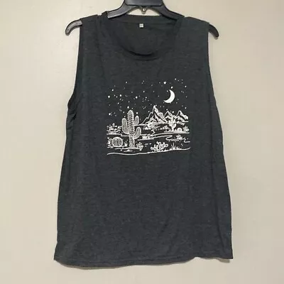 Cactus T-Shirt Full Moon Desert Night Stars Novelty Graphic Tank Top - Size XL • $7.49