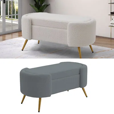 2 Seater Stool Doorway Bench Faux Sheep Skin Lounge Chair With Gilded Metal Legs • £79.95