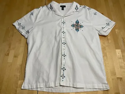 Forever 21 F21 Mexican Stitched Embroidery Design White Collared Shirt Size M • $11.99
