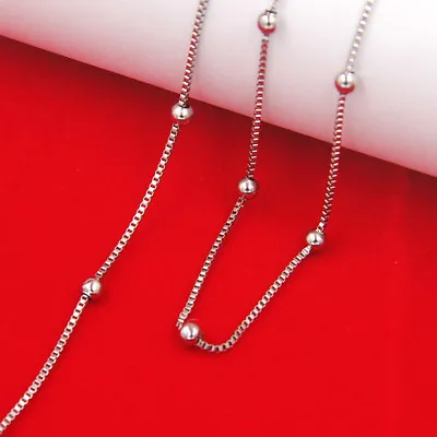 Genuine 925 Sterling Silver Necklace 0.8MM Box Chain 2.5mm Bead 14 -28  Stamped • £12.53