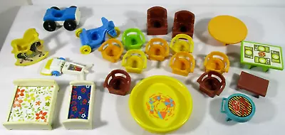 22pc Lot Vintage  Fisher Price Little People Play Family HOUSE Furniture Cars • $33.99