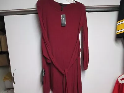  Bcbgmaxazria  Womens Knit Dress (xs) Long Sleeve Cranberry W/sash Tie Very Nice • $9.99