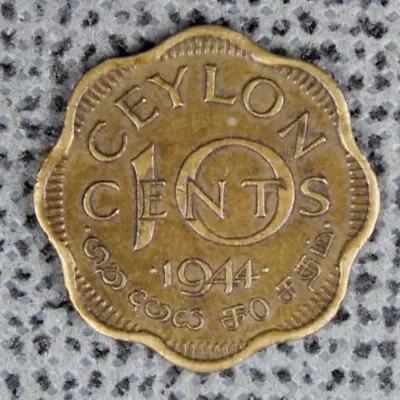 10 Cents 1944 Sri Lanka Ceylon George VI Vintage Nickel Brass Scalloped 23mm • £1.49