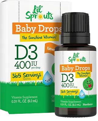 Vitamin D3 Baby Drops | 400 IU | 1 Year Supply | Vegetarian | By Lil' Sprouts • $7.99