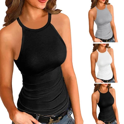 £2.79 • Buy Womens Plain Sleeveless Vest Tank Tops Summer Ladies Slim Fit T-Shirt Tee 6-14