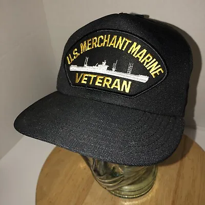 US MERCHANT MARINE VETERN USA Made Black Hat Cap Snapback HMC Honors PATCH • $34.95