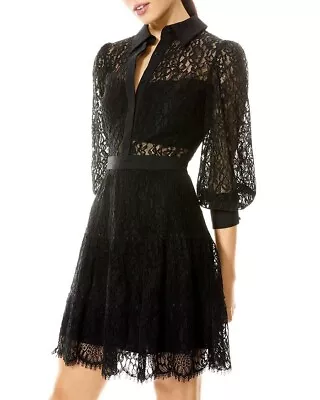 NEW NWT $550 ALICE + OLIVIA   Anaya  Black Lace Collared Mini Dress Sz 6 / 4 • $139.99