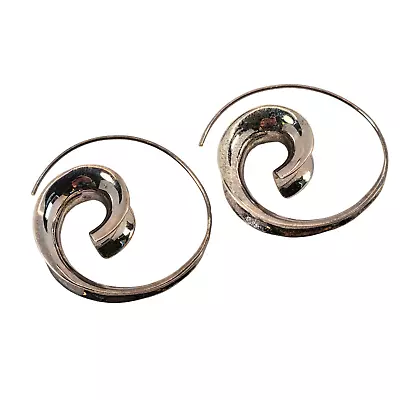 Sterling Silver Modern Hoop Earrings Marked 925 1.5  Artisan Designer Statement • $48