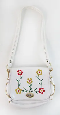 Nice Funky Vintage Faux White Leather Embroidered Flower Should Bag Purse • $17.99