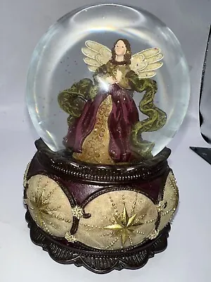 Angel Snow Globe Burgundy Gown Holding Gold Star Musical  Works The First Noel • $24