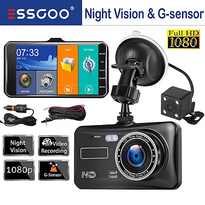 $33.99 • Buy ESSGOO Dash Cam 1080P 4'' LCD Touch Screen Car DVR Loop Recording Reverse Camera